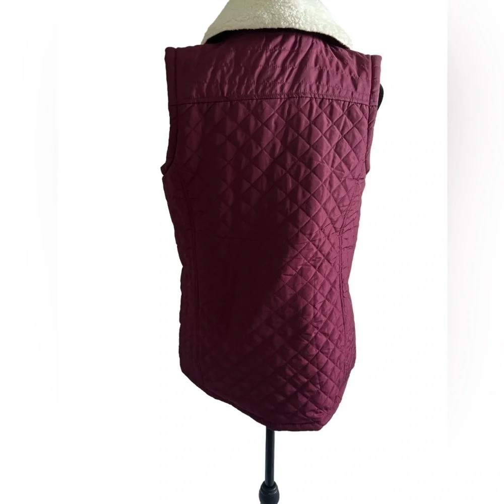 Ambiance burgundy puffer vest super soft plush lining pocketed zip front opening